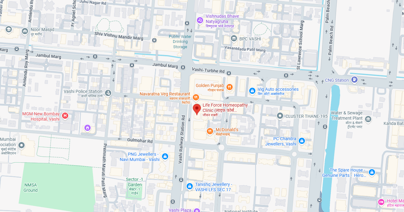 Map showing Life Force Homeopathy Clinic in Vashi