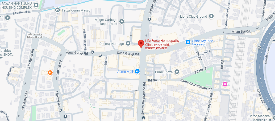 Map showing Life Force Homeopathy Clinic in Santacruz