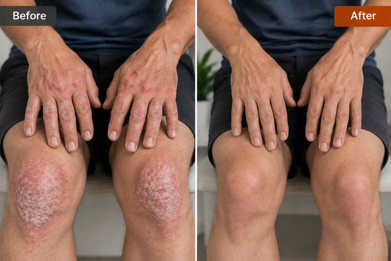 Hand & Knee Psoriasis before and after treatment