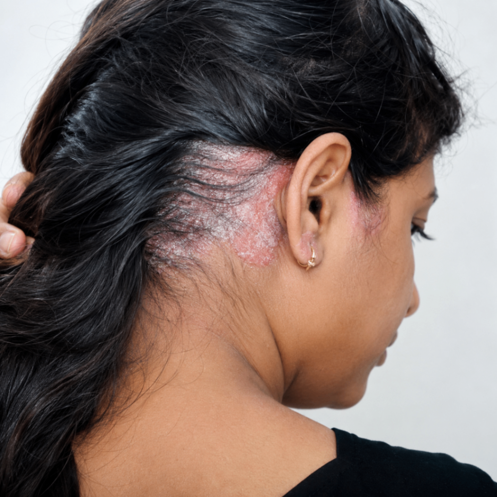 Female Scalp Psoriasis before treatment
